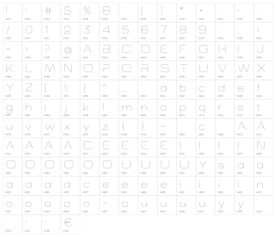 Morena ExtraLight Character Map