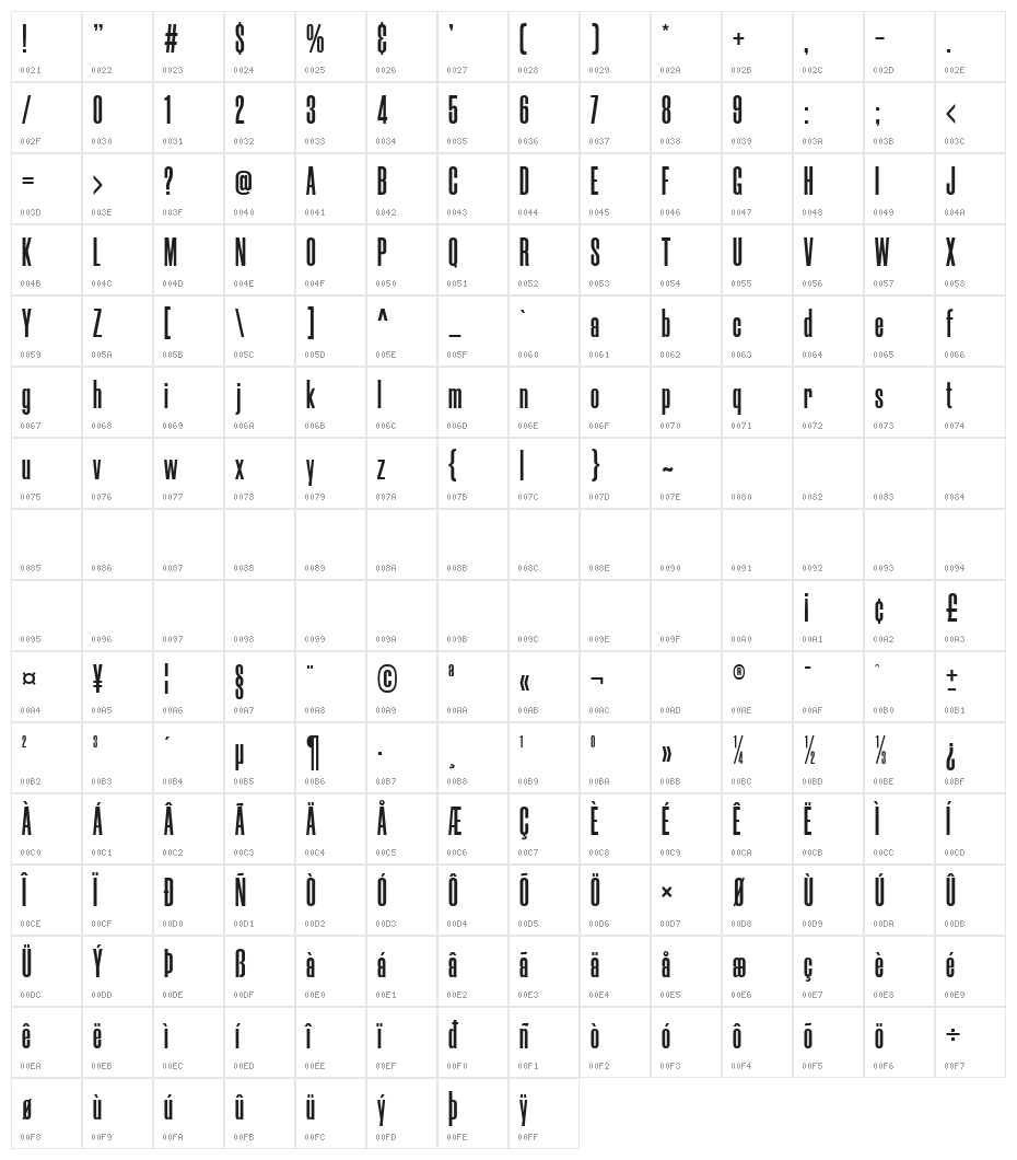 Morganite Bold Character Map