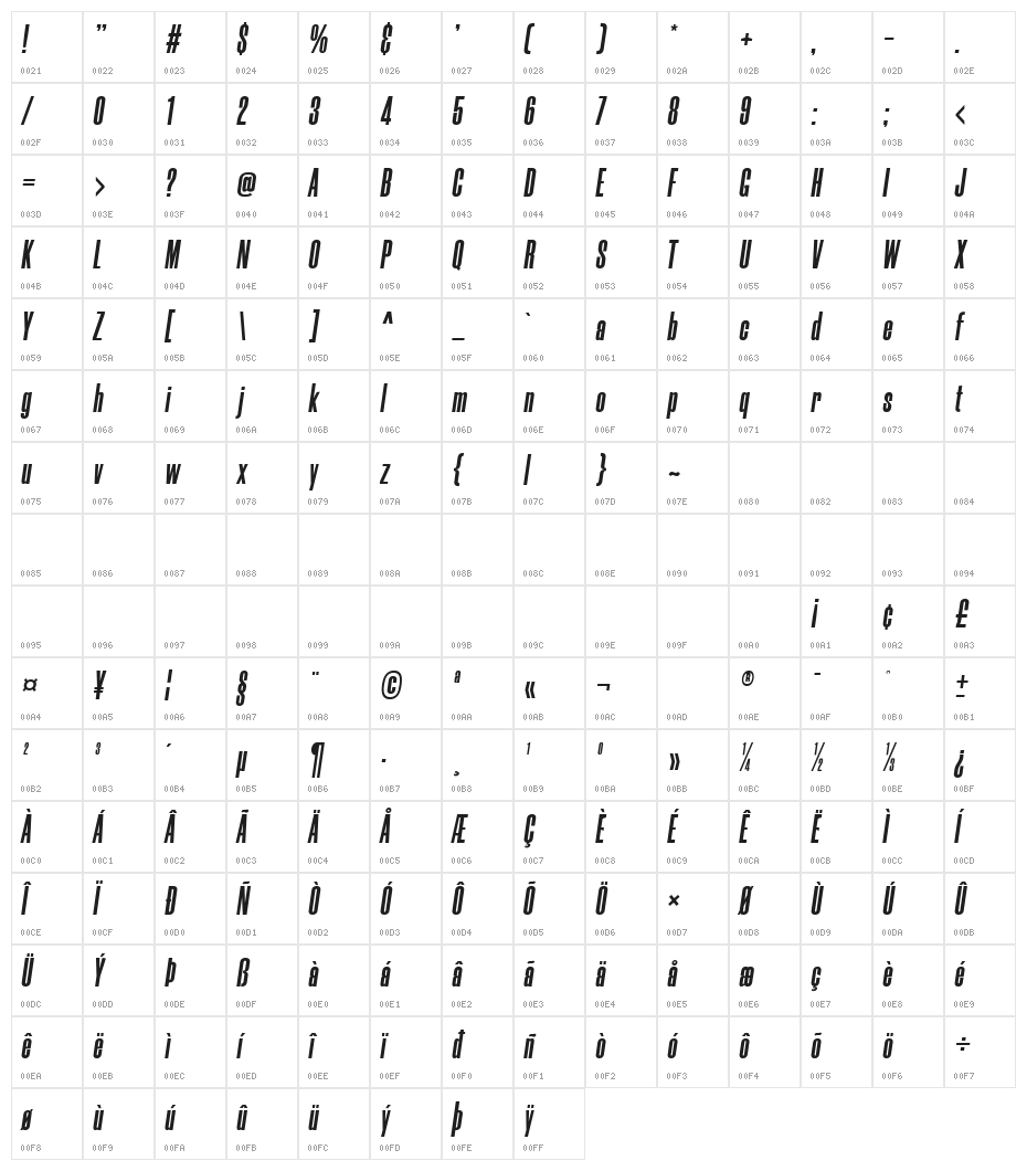 Morganite ExtraBold Italic Character Map