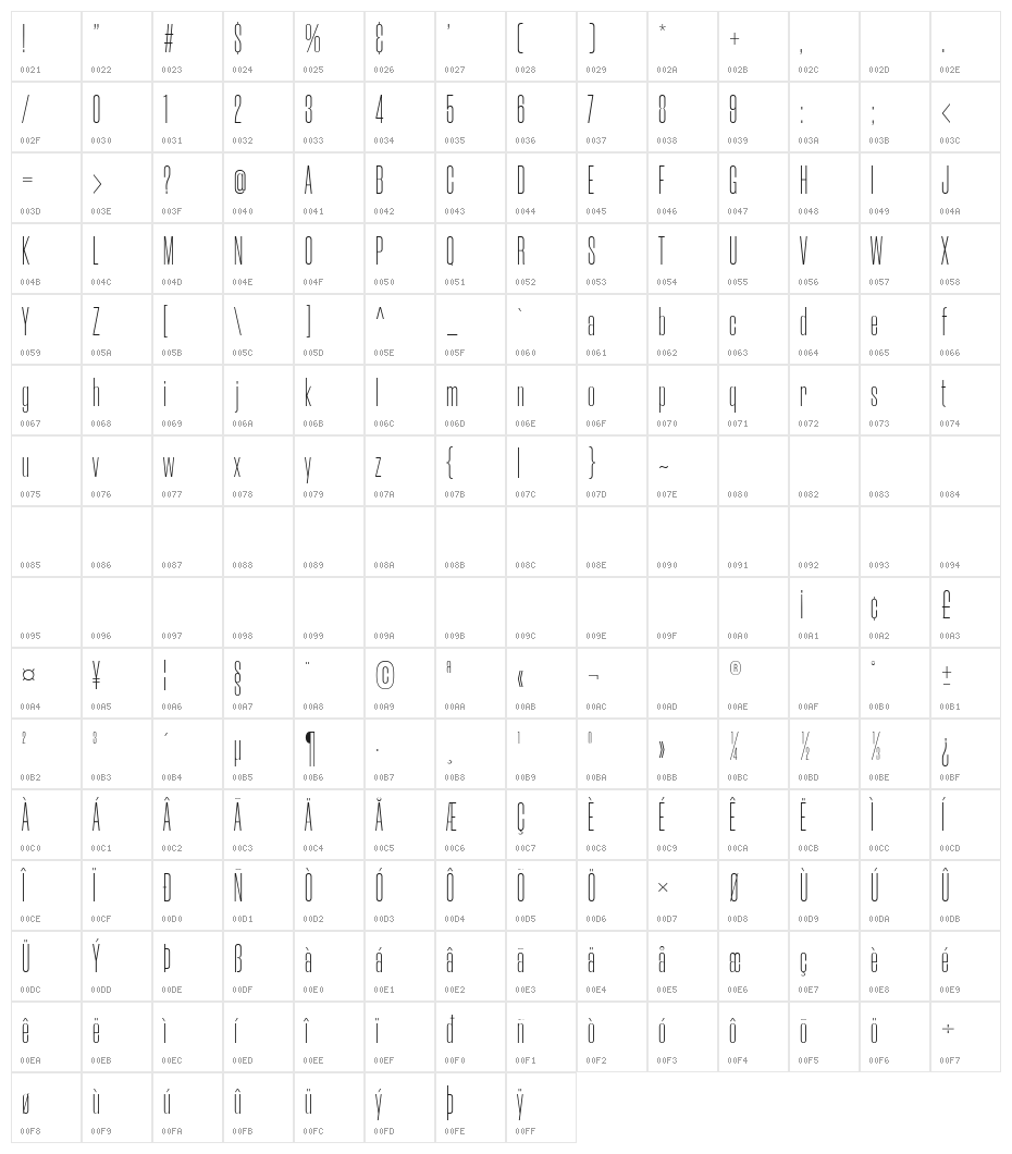 Morganite ExtraLight Character Map
