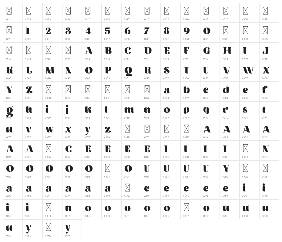 MoringaBoldSerifRegular Character Map