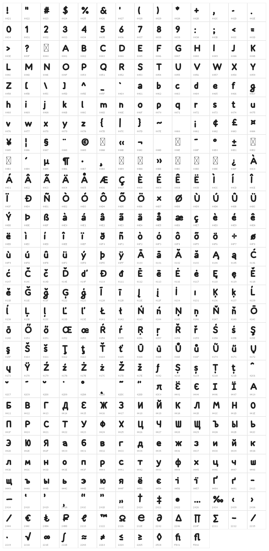 Morning Breeze Bold Character Map