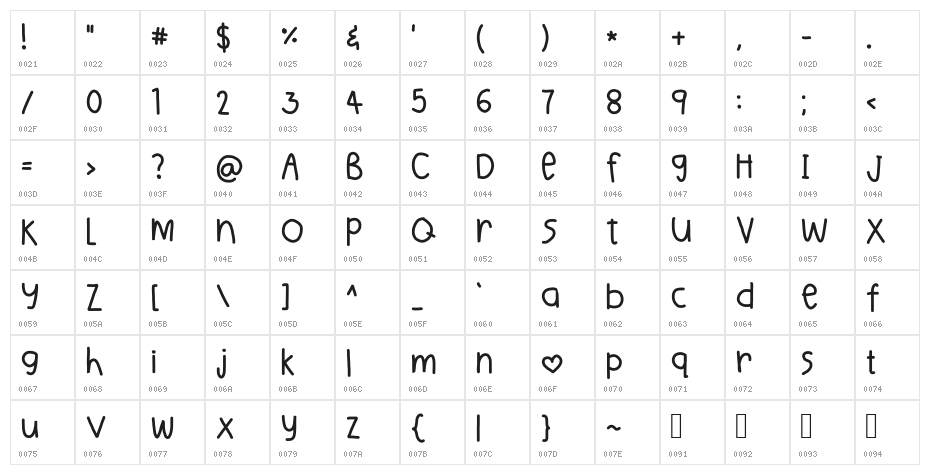 Morning Font Character Map