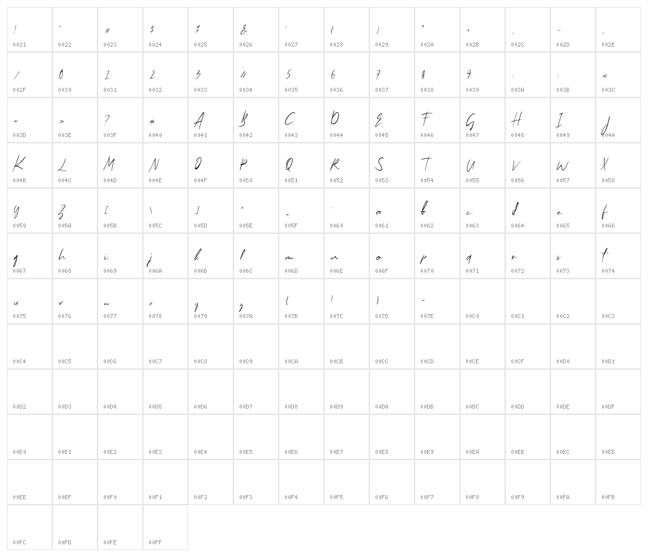 Morning Glow Demo Version Character Map