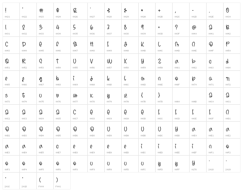 MorningVibeRegular Character Map