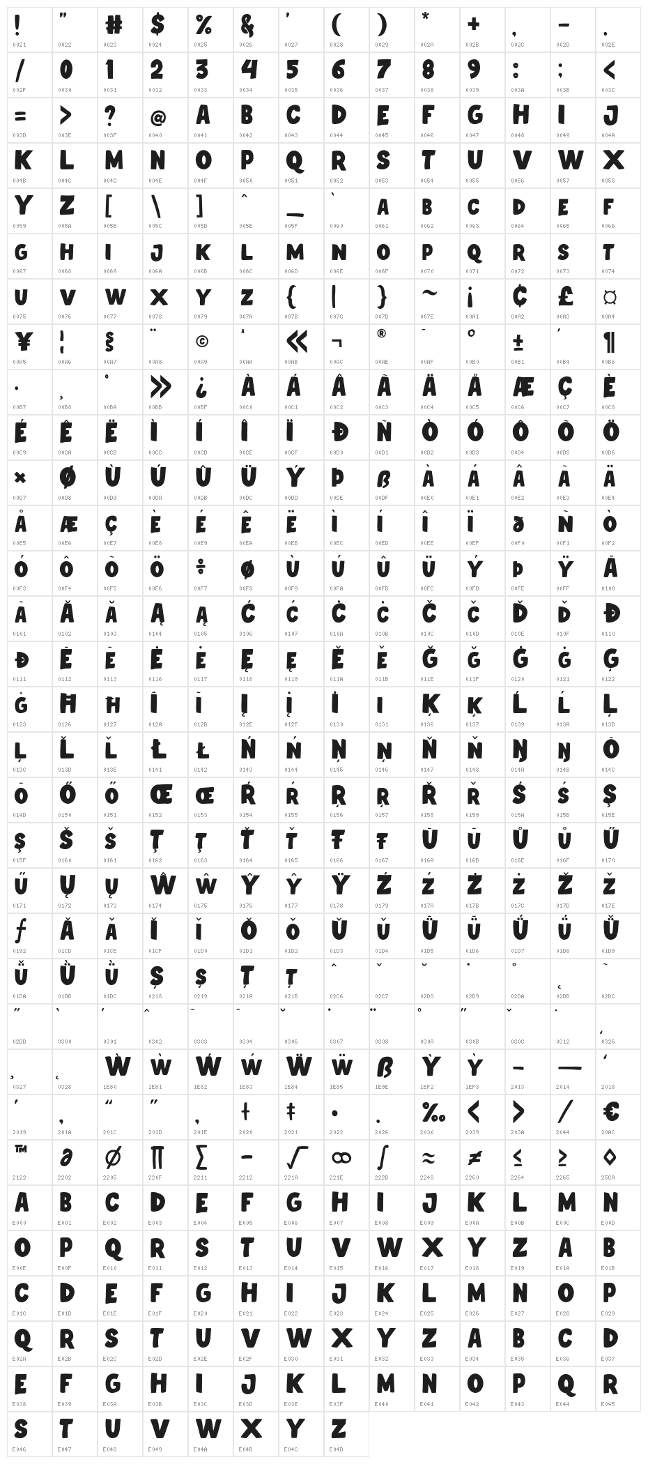 MoroBaby-Bold Character Map