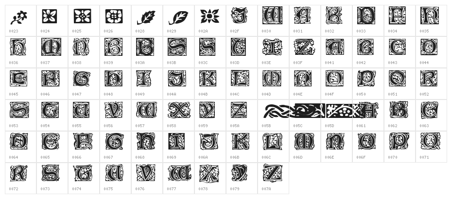 Morris Jenson Initialen Regular Character Map