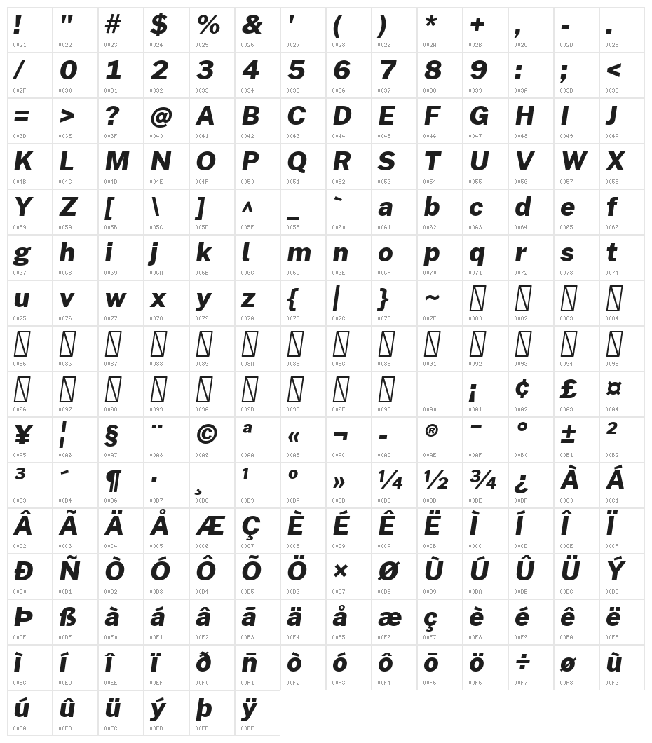 Morrison ExtraBold Italic Character Map