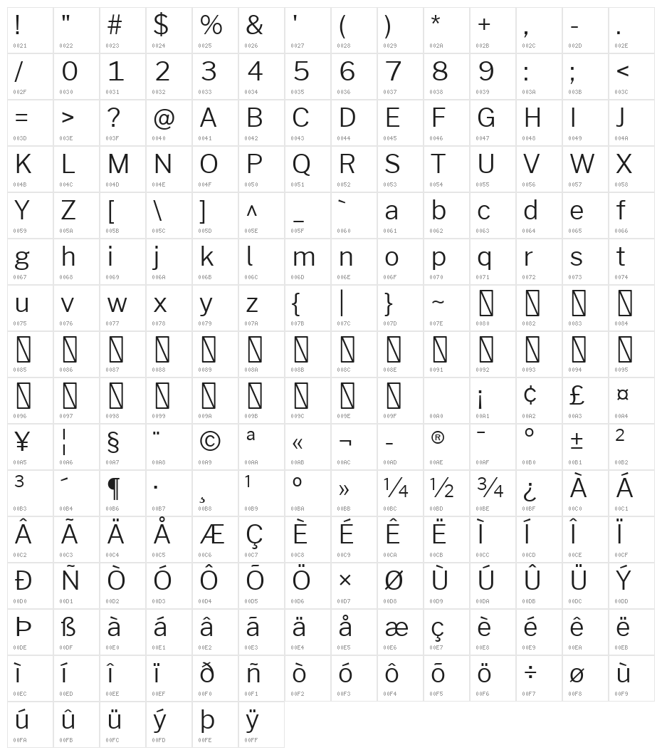 Morrison Light Character Map