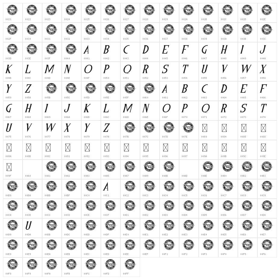 Morristown Demo Italic Character Map