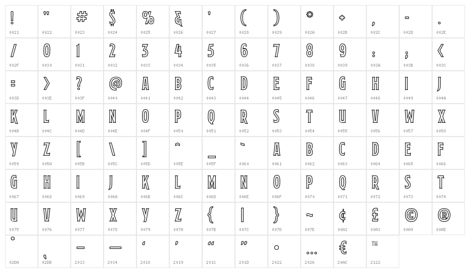 MortuaryDecoBB Character Map