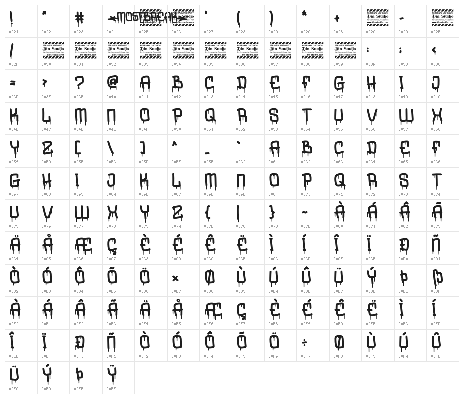Mostbreak Personal Use Character Map