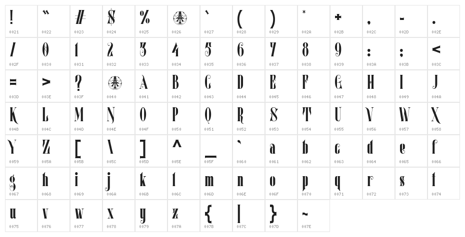 Mostfear-Regular Character Map