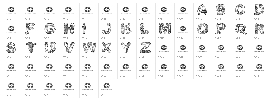 MotorPiecesDEMO Regular Character Map