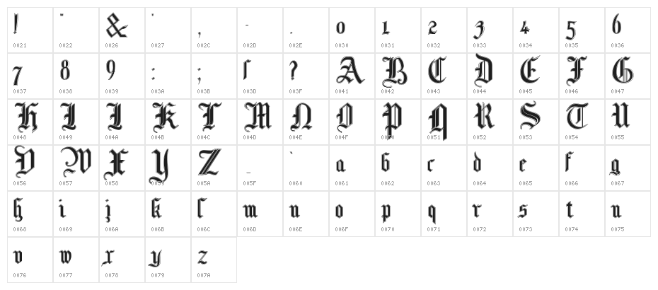 MottisfontNo3 Character Map