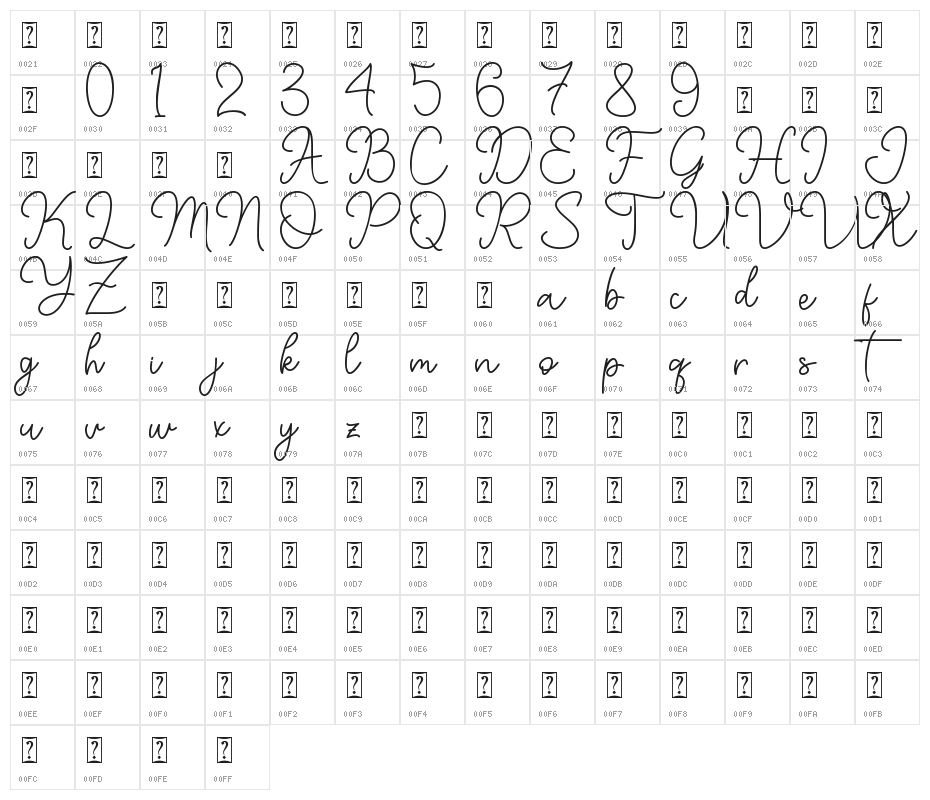 Mountline Character Map