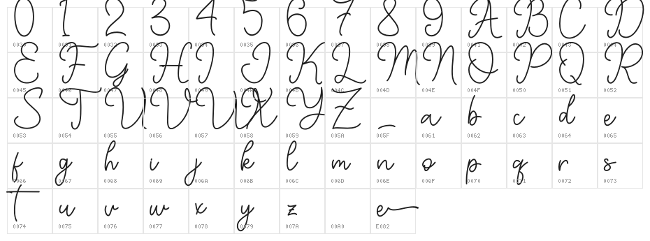 Mountline Character Map