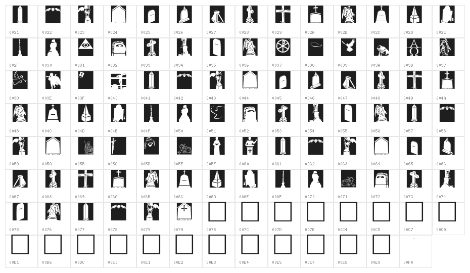 MourningTrauerInverse Character Map