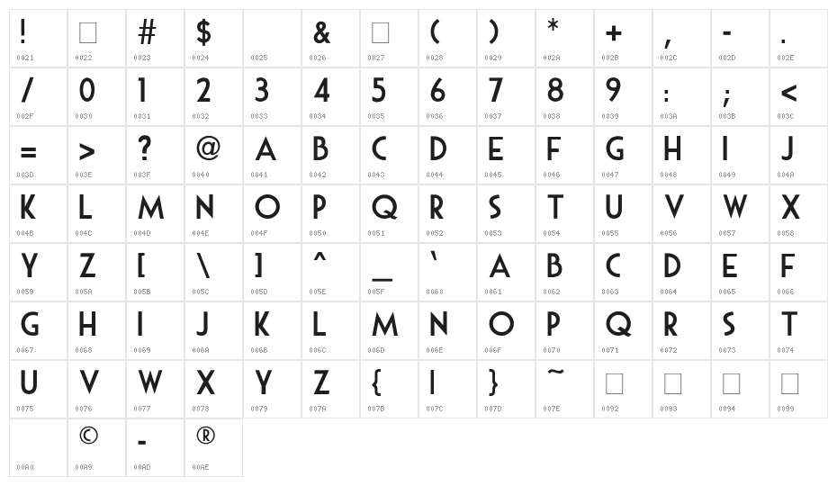 Mouse Deco Character Map