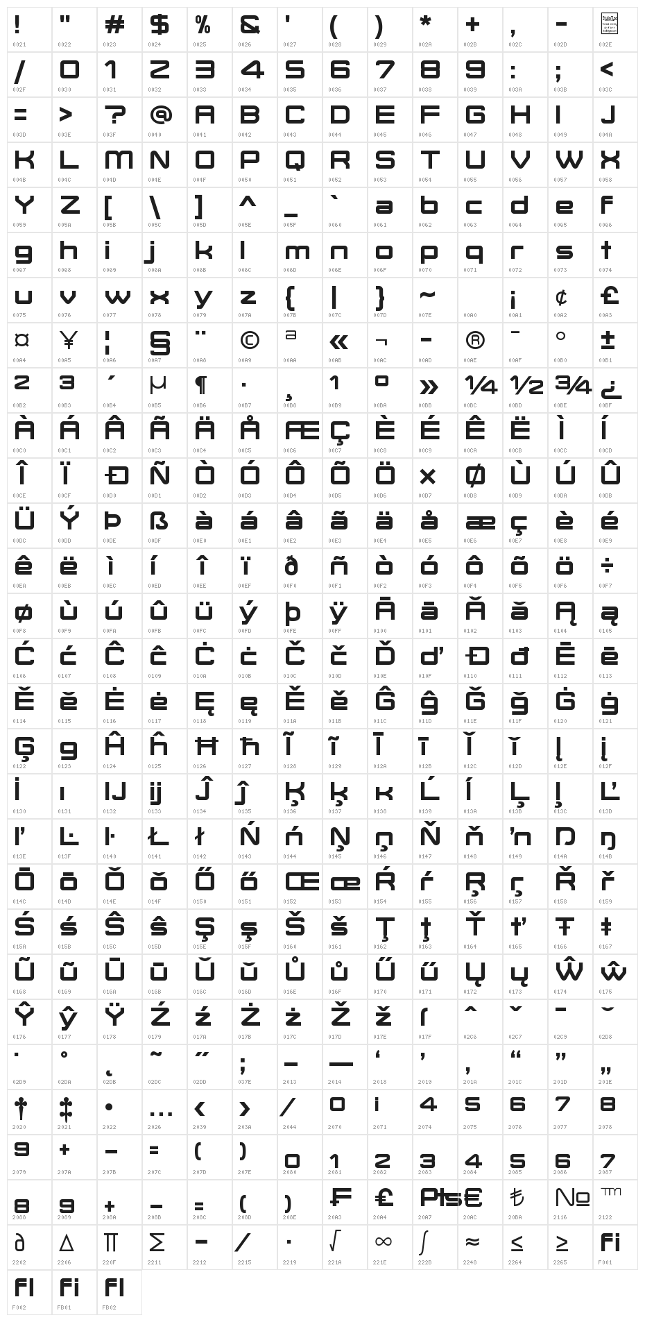 Move-X Bold Character Map