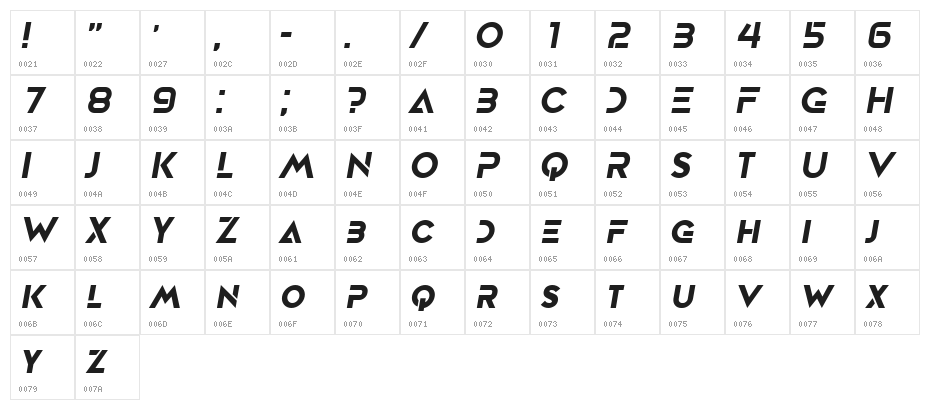 Movement Italic Character Map