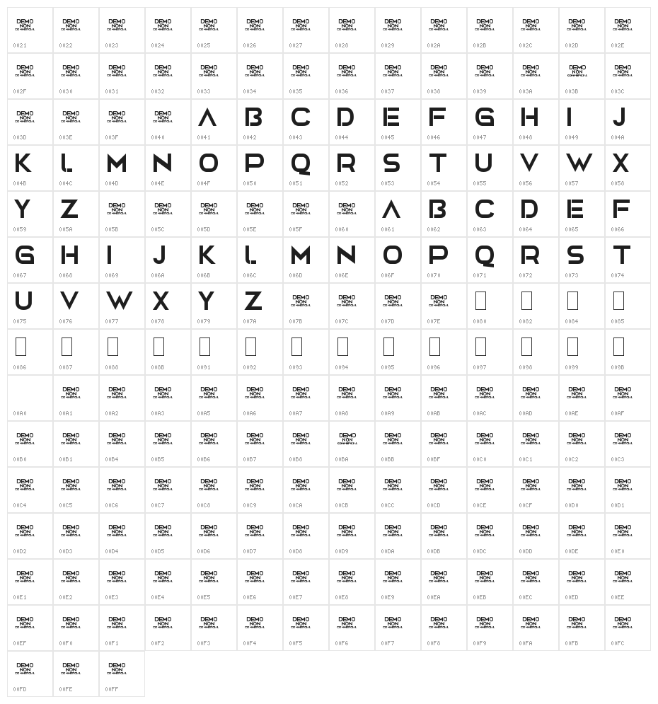 Moving Forward II Personal Use Character Map