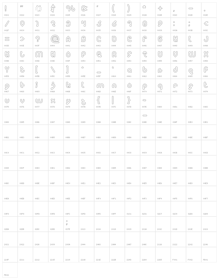 monica-Hollow Character Map