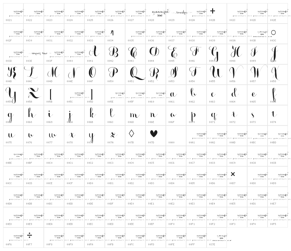 monmica demo Character Map