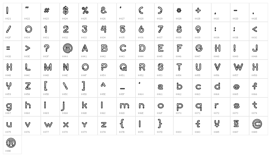 montana bold line Character Map