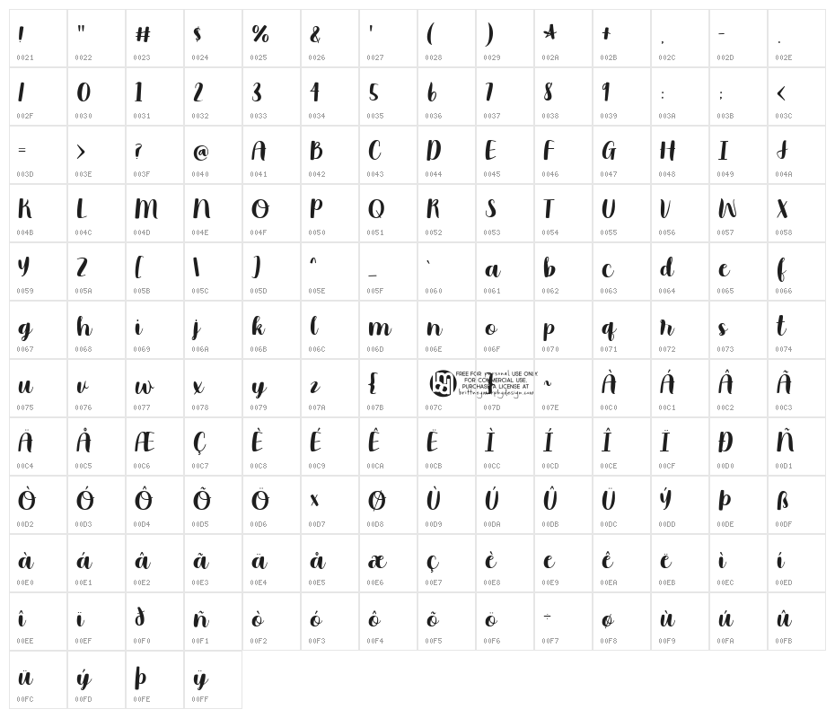 moonbright Character Map
