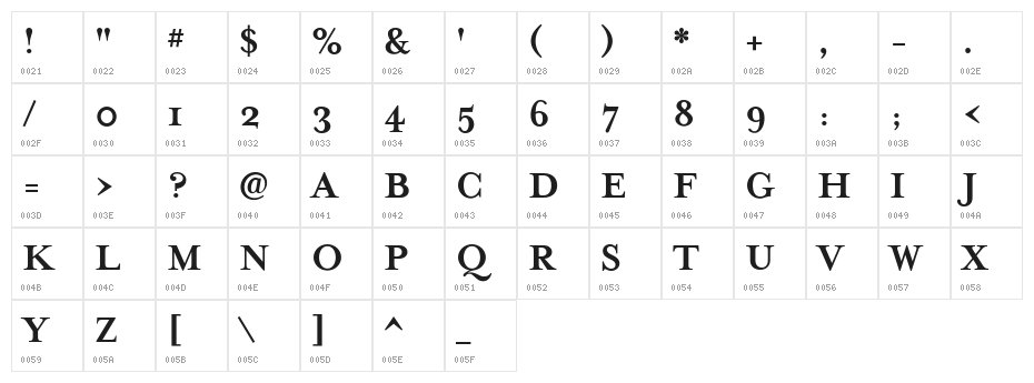 MrsEavesSmartLig-Bold Character Map