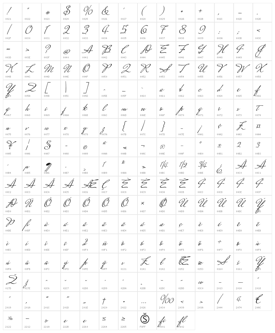 MrsSaintDelafield-Regular Character Map