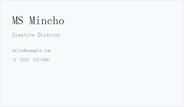 MS Mincho Business Card