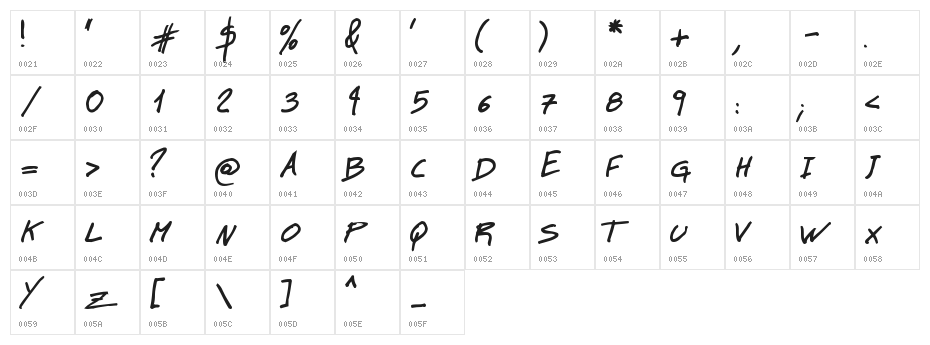 MT Matto Script Bold Character Map