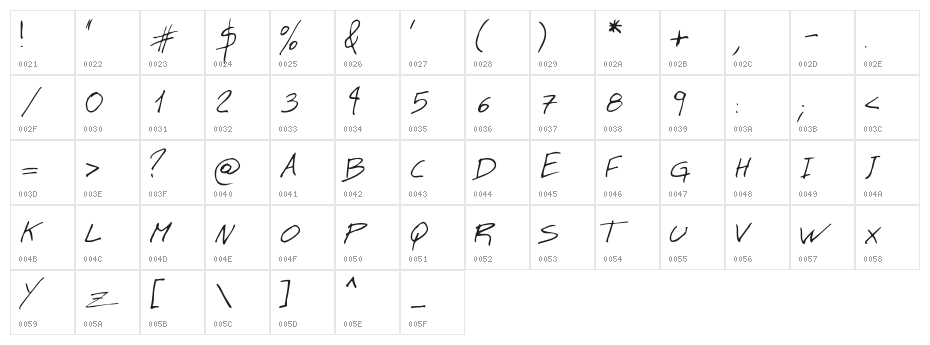 MT Matto Script Normal Character Map