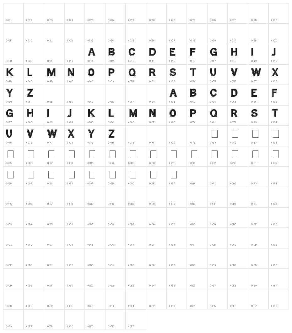 MTF Base Outline Character Map