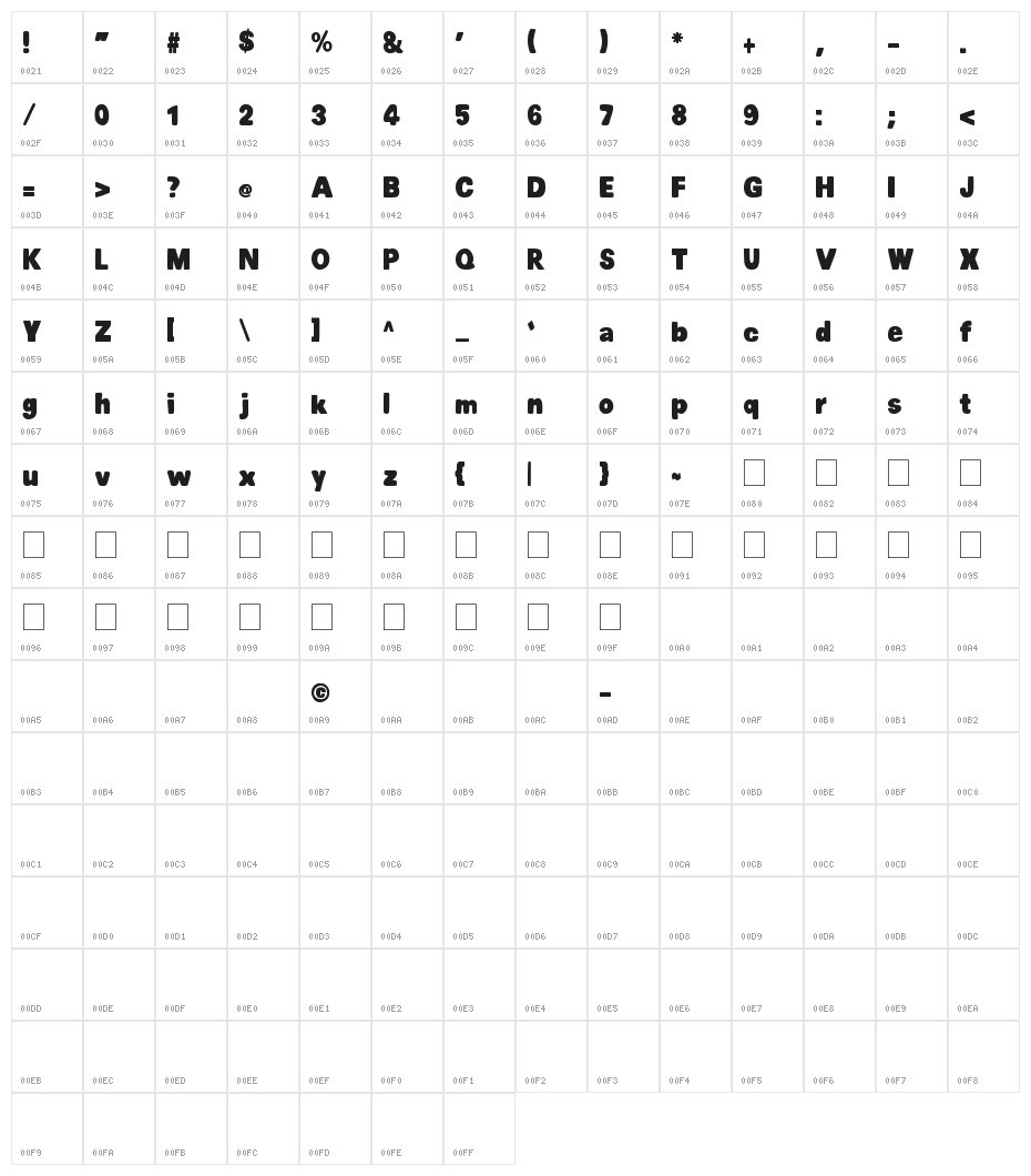 MTF Chubb Character Map