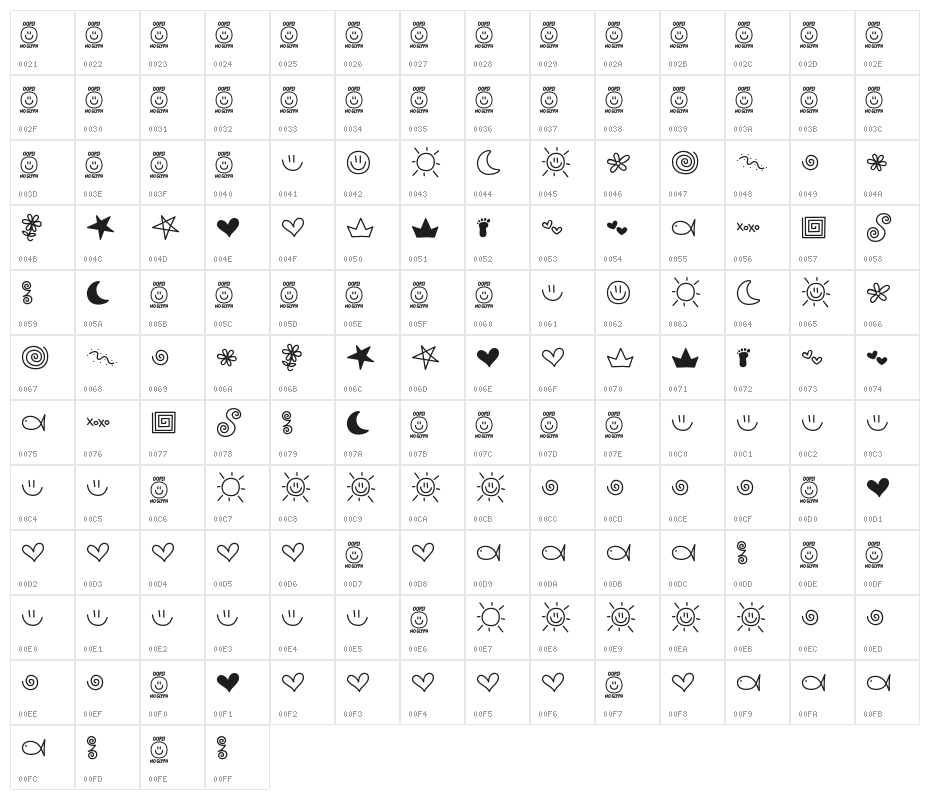 MTF Doodle PRO Character Map