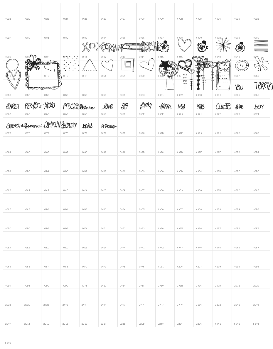MTF Doodlewhats Character Map