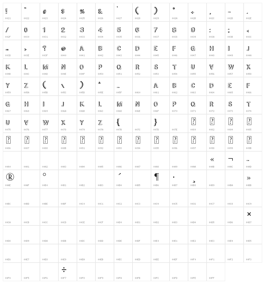 MTF Toast Character Map