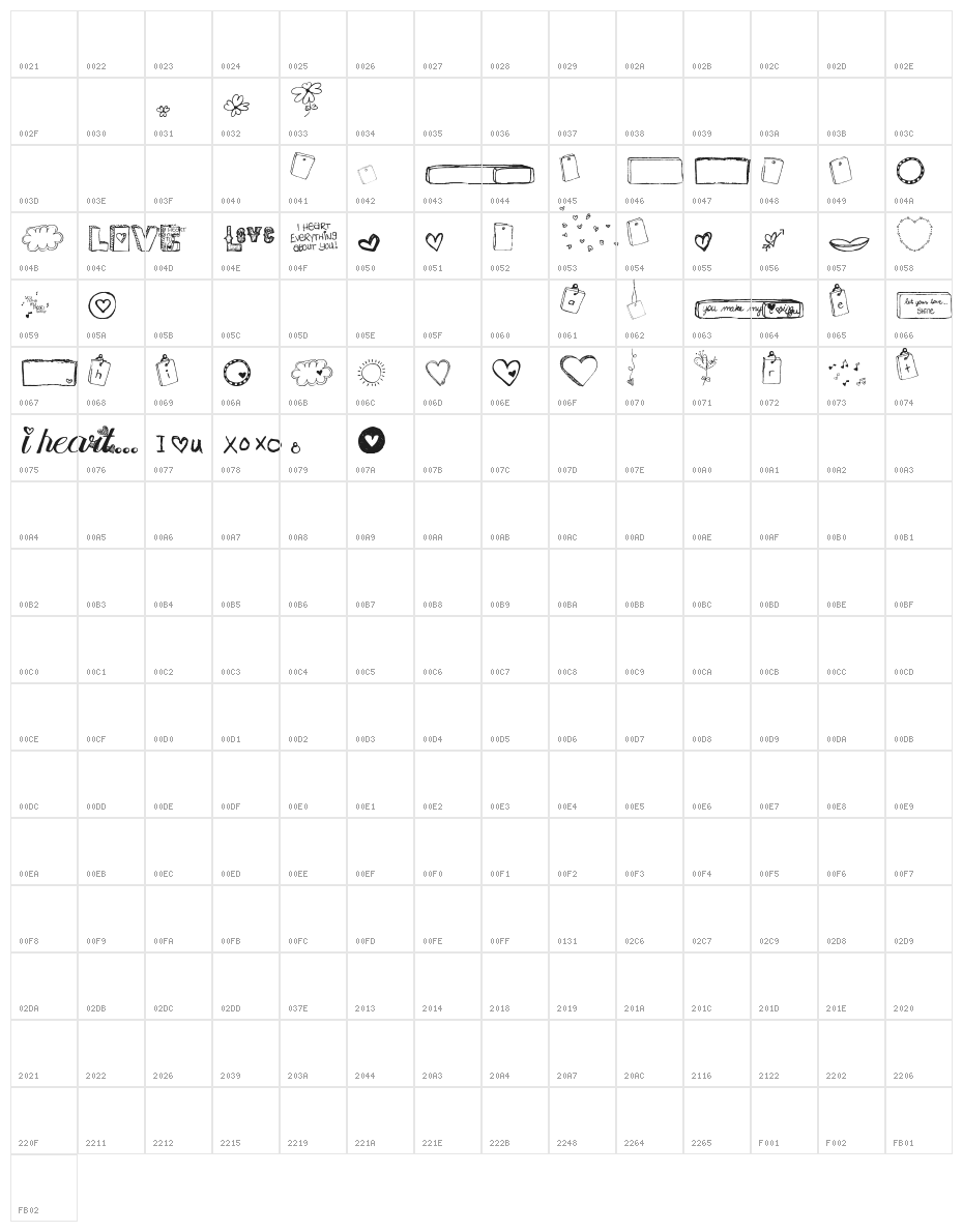 MTF i heart Sketches Character Map
