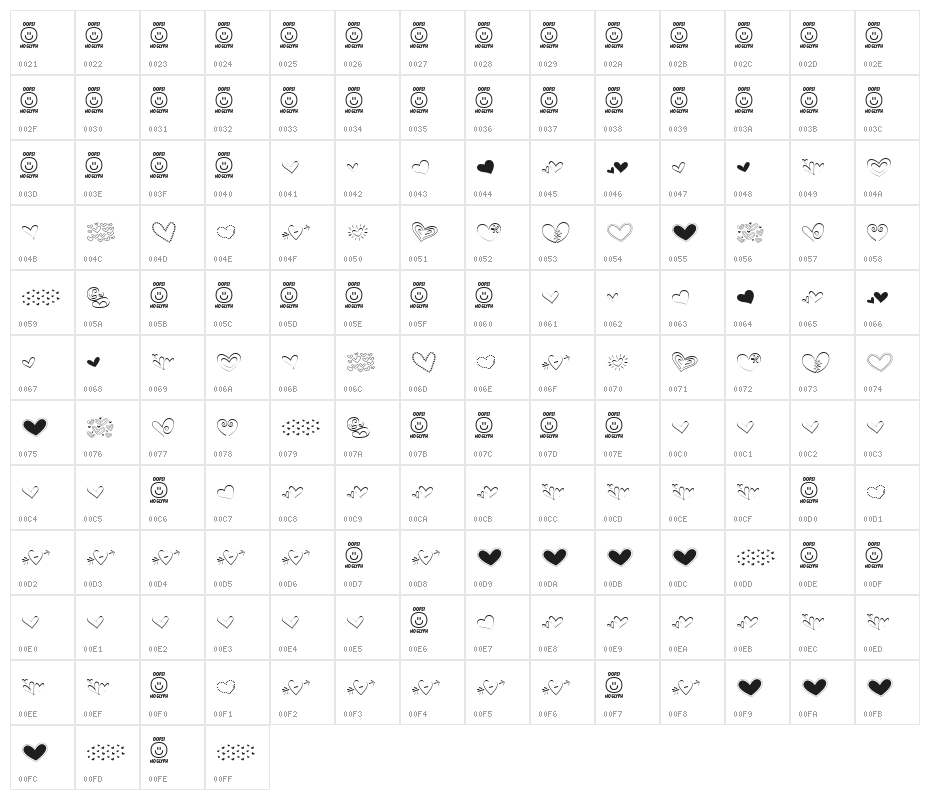 MTFHeartDoodlePro Character Map