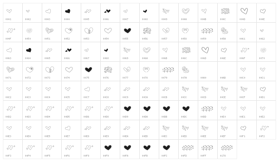 MTFHeartDoodlePro Character Map