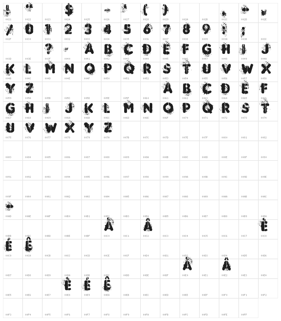 MUDSHAKE 83 Character Map