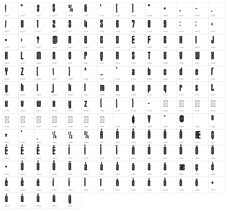 MUSCULAR STRENGTH Bold Character Map