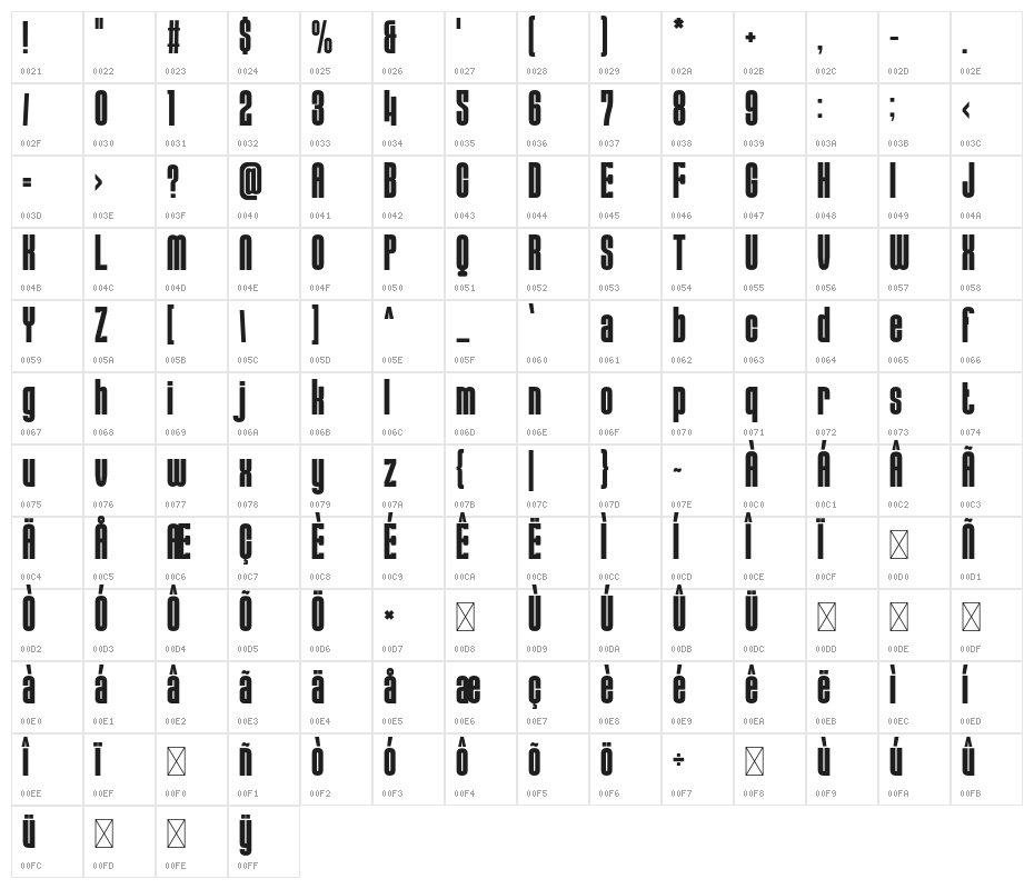 MUSCULARSTRENGTH-Bold Character Map