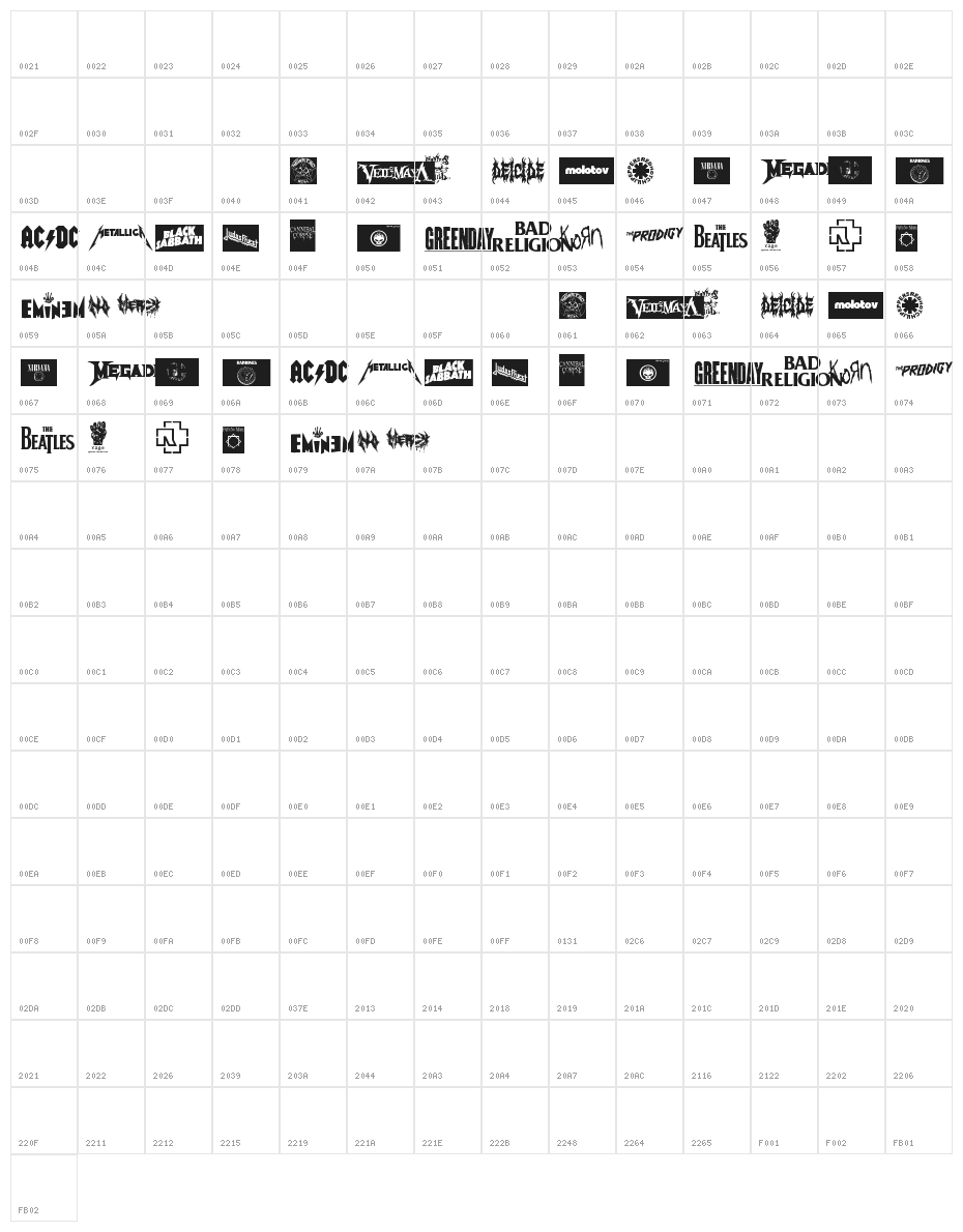 MUSIC LOGOS TFB Character Map