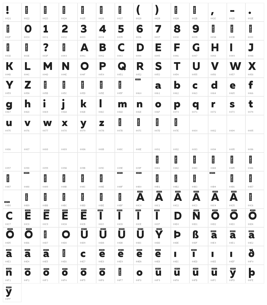 Muller ExtraBold DEMO Character Map