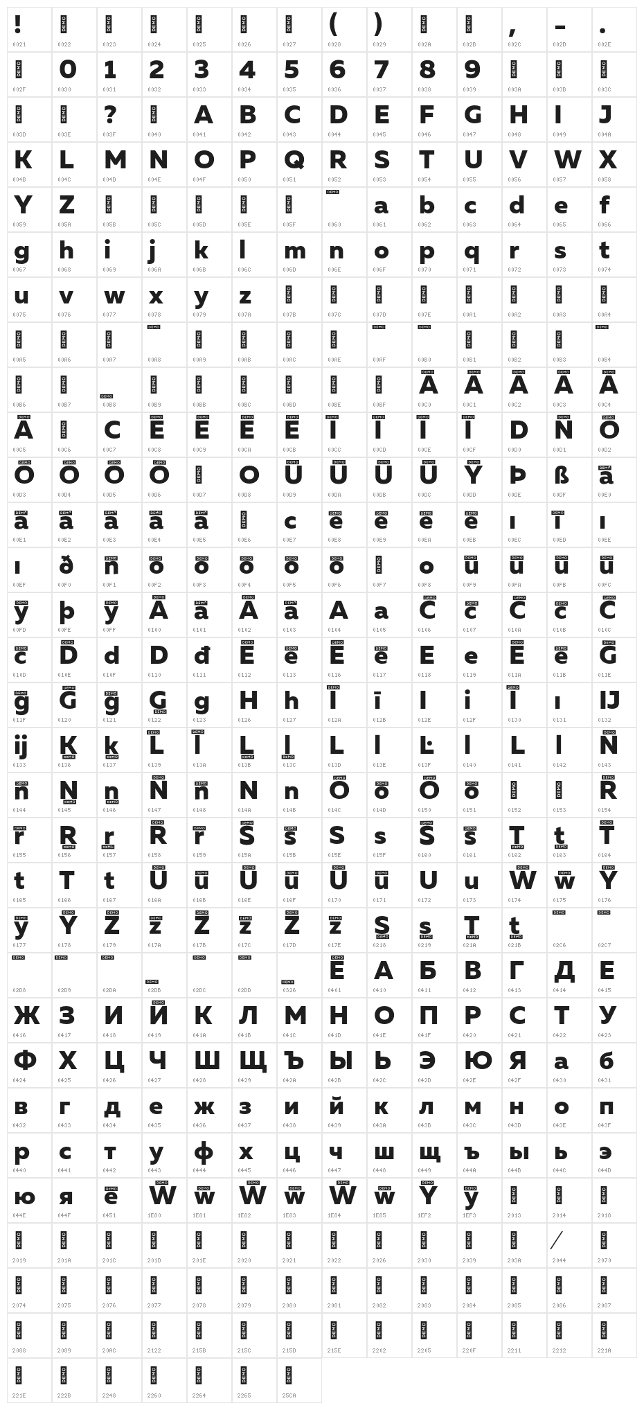 MullerExtraBoldDEMO Character Map