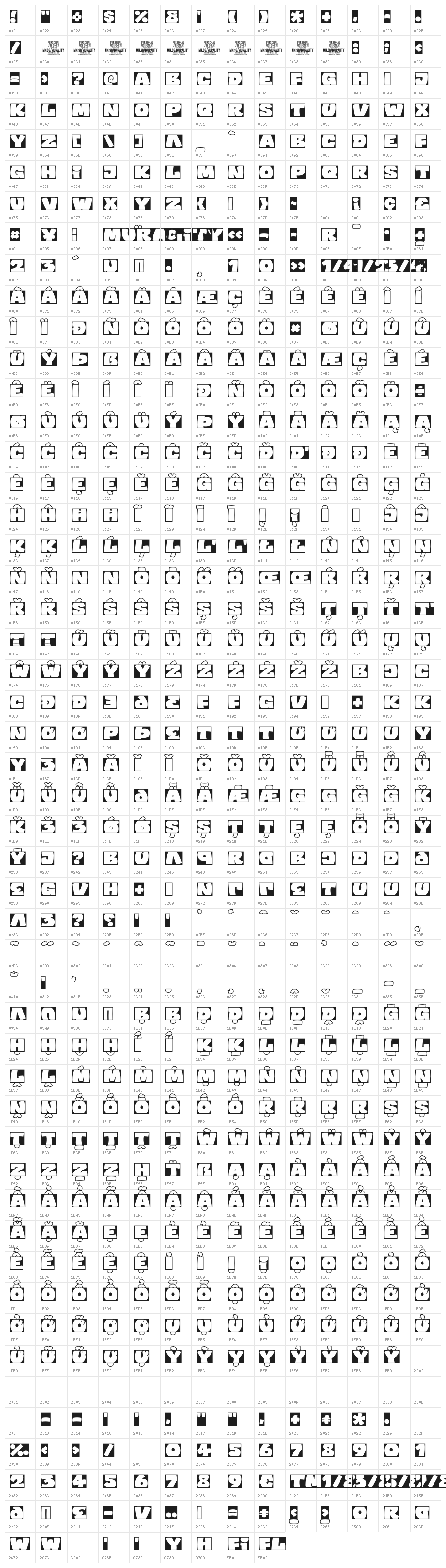 Murality PERSONAL USE ONLY Regular Character Map